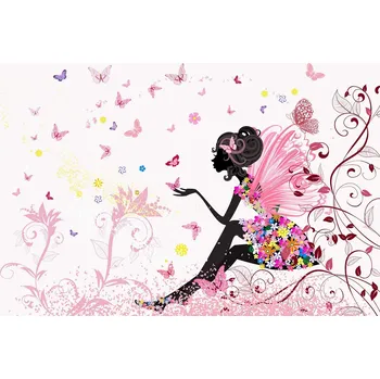 Fototapeta Postershop Fototapeta vliesová: Dívka s kvetinami a motýli - 368x254 cm