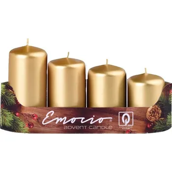 Dortová svíčka Emocio adventní stupně 4ks prům. 40mm metalově zlaté svíčky