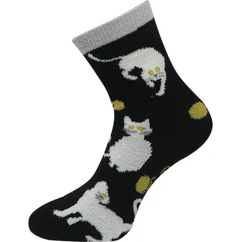 Dámské termo ponožky Dámské chlupaté termo ponožky s kočkami NB8917, černo-žluté barvy 9001502-1 Velikost ponožek: 38-41