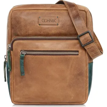 PÁNSKÁ KOŽENÁ TAŠKA - LISTONOŠKA, čajová hnědá s mořskou zelení (OCHNIK.EX-1949)