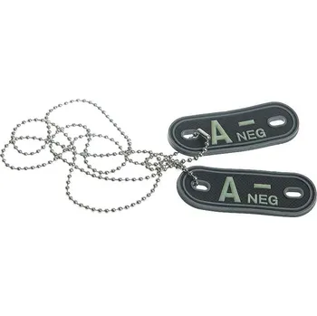 Přívěsek ID štítky krevní skupina A negativ (2 štítky v balení. přívěsek "psí známky")