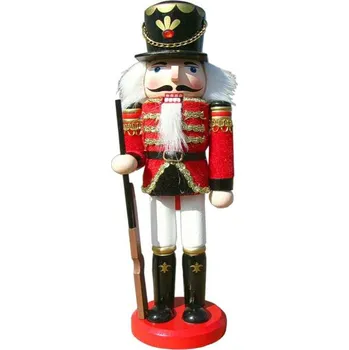 Vánoční dekorace Louskáček voják s puškou 30cm (Figurka dřevěná krušnohorského louskáčku na ořechy)