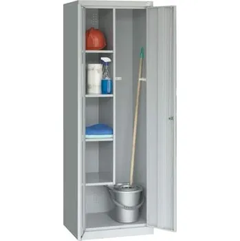 Úklidová, kovová skříň, v x š x h: 1800 x 600 x 500 mm, levá část 4 police, barva šedá RAL7035