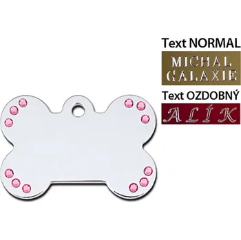 psí známka QUICK TAG gravírovací známka - kost Diva s růžovými Swarovski krystaly (L)