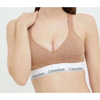 Dámské oblečení Dámská sportovní podprsenka QF1654E 796 hnědá/vzor - Calvin Klein hnědá/vzor S