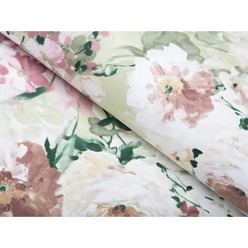 Dekorační látka PM-018 Malované květy na zeleném - šířka 150 cm