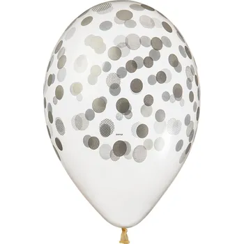 Party dekorace KONFETTI balónky, stříbrné, průhledné, 13 palců / 5 ks.