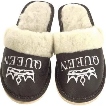Dámské pantofle Dámské pantofle Queen hnědé (Dámské šlapky na doma s kožešinou)