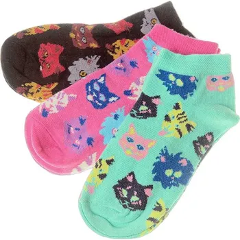 Dámské ponožky Veselé ponožky Kočky dámské 3páry (Vtipné ponožky pro ženy Happy kotníkové balení = 3 páry)