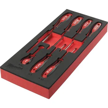 Skříňka na nářadí MILWAUKEE Pěnová vložka se sadou šroubováků SL - 7ks(SL 0,5x3x75, SL 0,6x3,5x100, SL 0,8x4x100, SL 1,0x5,5x125, SL 1,2x6,5x125,