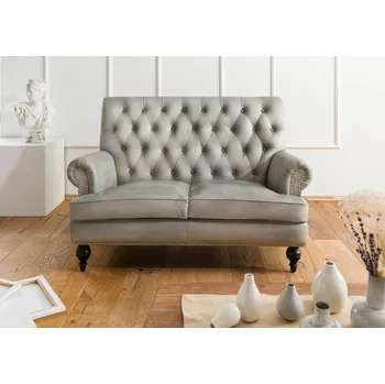 Pohovka CAMBRIDGE 2místná pohovka z pravé kůže, 140x84x94 šedá