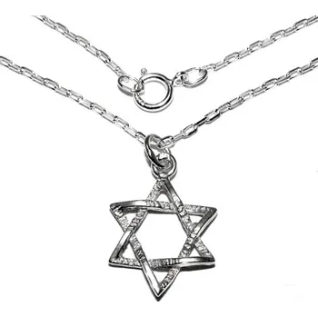 Přívěsek Stříbrný přívěsek Davidova hvězda na řetízku - P743/MO4D (Sada přívěsek hvězda na řetízku)