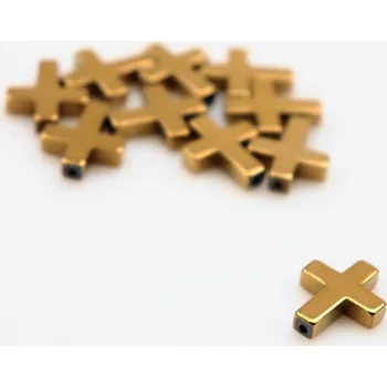 Dětské navlékací korálky Pro Háčkování Mezidíl kříž 17 x 14 mm syntetický pokovený hematit zlatý