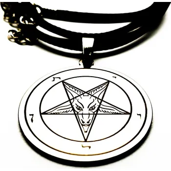 Vojenské psí známky HeLLTag - náhrdelník - Baphomet Leather - CT Silver