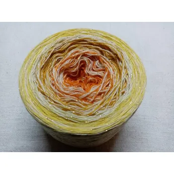 Příze Oranžovo-curry-žluto-zlatý melír merino 3-nitka 1000m s lurexovou nitkou (Duhové klubko Oranžovo-curry-žluto-zlatý melír merino)