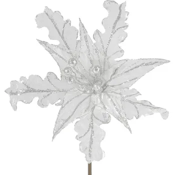 Vánoční dekorace Eurofirany Vánoční květ 27 Bílo stříbrný 29 cm