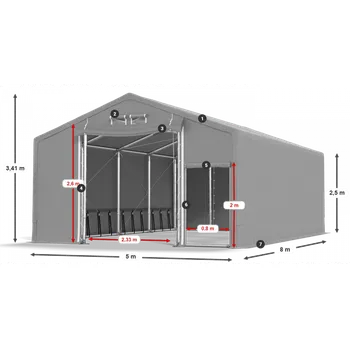 Zahradní stan Skladový stan celoroční 5x8x2,5m nehořlavá plachta PVC 600g/m2 konstrukce ZIMA PLUS