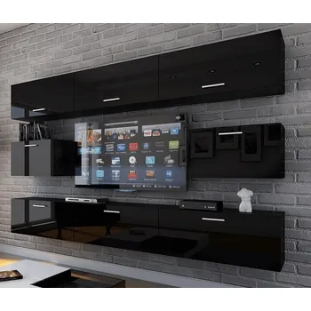 Obývací stěna Ral Obývací stěna MIAMI 3, 249 cm - Černý lesk