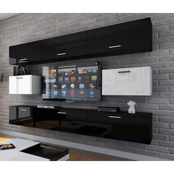 Obývací stěna Ral Obývací stěna MIAMI 2, 249 cm - Černo / bílý lesk