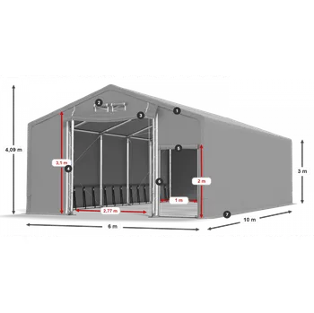 Zahradní stan Skladový stan celoroční 6x10x3m nehořlavá plachta PVC 600g/m2 konstrukce ZIMA PLUS