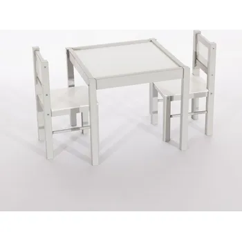 Dětský pokoj DREWEX Dřevěný stůl a dvě židličky, bílé/šedé