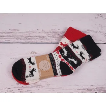 Dámské ponožky CNB BERLIN Termo ponožky SADA 2 PÁRŮ DE 37800 teplé s vlnou černé a červené s jeleny velikosti ponožek: 26-28 (EUR vel. 39-42)