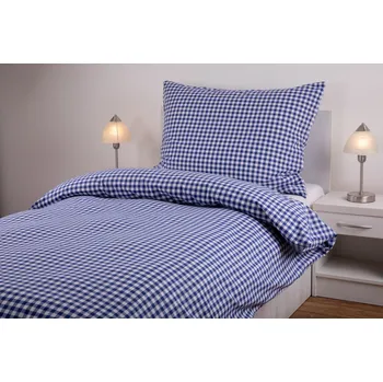 Povlečení JAN peří Kanafasové povlečení - modrá kostka - Kanafasové povlečení - modrá kostka - souprava povlečení 70x90 + 140x200