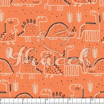 Zakázkový tisk, softshell, kočárkovina... Zvědaví dinosauři na cihlové Látky k tisku: Kočárkovina