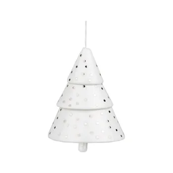Vánoční dekorace Zvoneček ve tvaru stromečku puntíky stříbrné