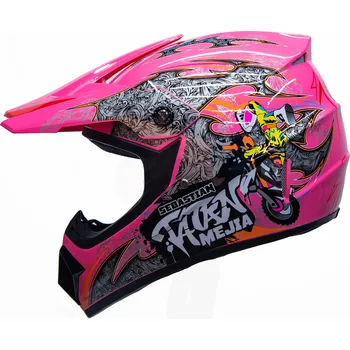 Helma na motorku Dětská motocross helma Mejia - Růžová Velikost: M (55 - 56 cm)