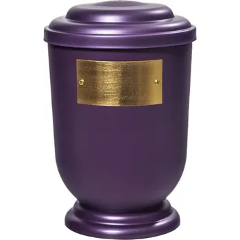 Smuteční dekorace Pohřební Plastová urna na popel, oválné oblé víčko, fialová, štítek č. 50, 100 x 50, bez výzdoby