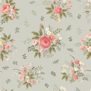 Galanterie Impregnovaná látka kočárkovina, provence, vintage, růže vzor 180, šedozelený podklad, látka, metráž