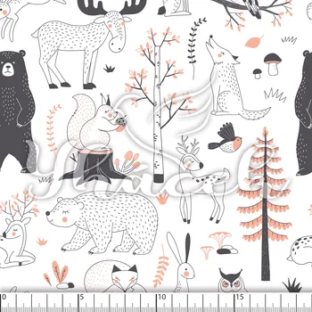 Zakázkový tisk, softshell, kočárkovina... Zvířátka v lese růžová na bílé Látky k tisku: Microfirba