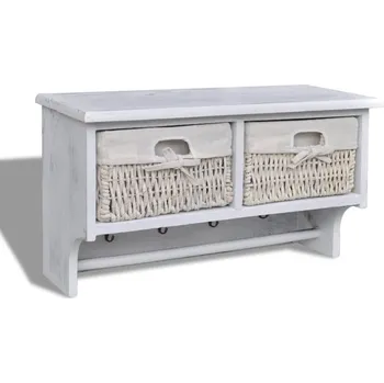 Věšák Nástěnná police s věšákem ze dřeva pavlovnie bílá 60 x 23,5 x 33 cm