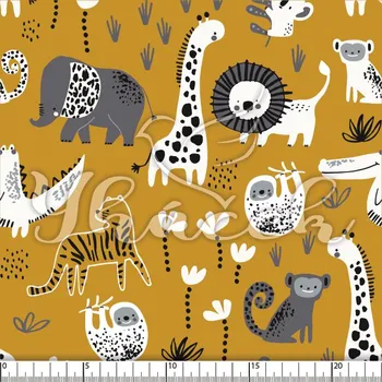 Zakázkový tisk, softshell, kočárkovina... Malované safari na hořčicové Látky k tisku: Microfirba