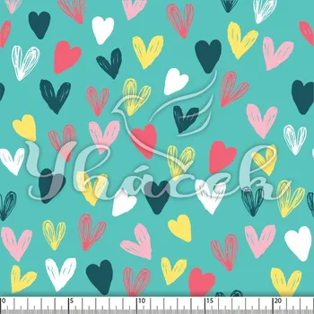 Zakázkový tisk, softshell, kočárkovina... Šrafovaná srdíčka na tyrkysové Látky k tisku: Microfirba