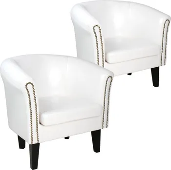 Křeslo 2x bílé klubové chesterfield křeslo koženka (ekokůže), ozdobné cvoky