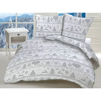 Mirtex Plátno DOMESTINO 120/ 21942-1 Vánoční ozdoby/vločky šedé na bílé šíře 160cm Zbytková metráž