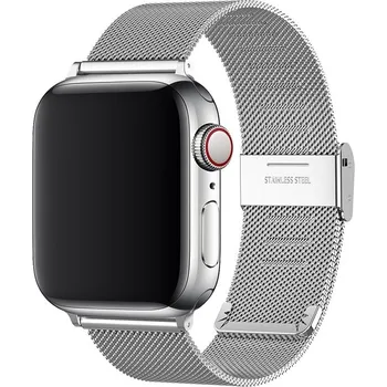 Řemínek na hodinky AW MILÁNSKÝ TAH SE ZAPÍNÁNÍM pro Apple Watch - Stříbrný Šířka uchycení řemínku: 44/45/46/49mm, Barva: Stříbrná IR-AWMTH011