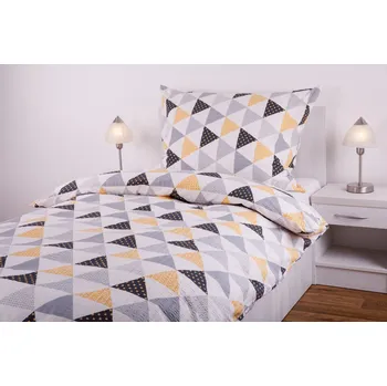 Povlečení JAN peří Krepové povlečení - trojúhelníky šedožluté - Krepové povlečení - trojúhelníky šedožluté - souprava povlečení 70x90 + 140x200