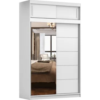 Šatní skříň Eoshop Šatní skříň Taves 05 (150 cm), Bílá / Bílá se zrcadlem, Osvětlení: Ne