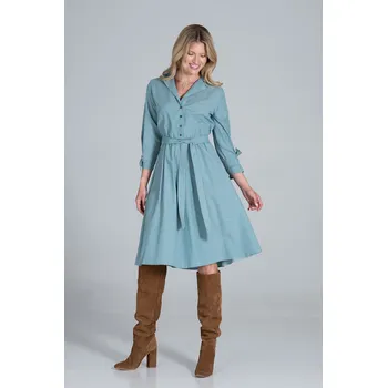 Dámské sako Midi šaty typu košile s výstřihem do V M838 Velikost: S, Barva (Varianta): Zelená