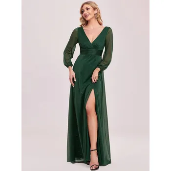 Dámské šaty Ever Pretty Lahvově zelené plesové šaty s rukávy 0739 Velikost: XL / 42 / 10 / 14