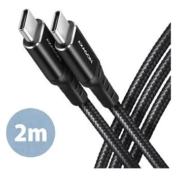 Datový kabel AXAGON BUCM-CM20AB, HQ kabel USB-C <-> USB-C, 2m, USB 2.0, PD 60W 3A, ALU, oplet, černý