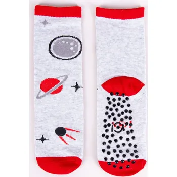 ABS ponožky YO SKA0002C protiskluzové šedočervené s planetkami velikosti ponožek: 14-15 ( EUR vel. 20-22)