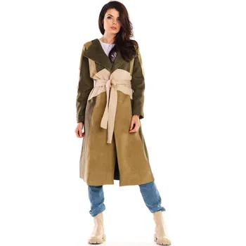 Dámský kabát Delší dámský kabát ze semiše A463 Barva: Khaki, Velikost: S/M