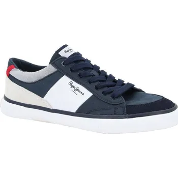 Pánské pantofle Pepe Jeans London Plátěné tenisky KENTON SPORT s přídavkem kůže | Barva:tmavě modrá | Velikost:41