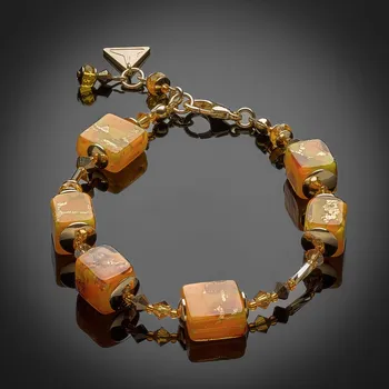 Náramek Lampglas Náramek Amber Dream s 24karátovým zlatem v perlách Lampglas