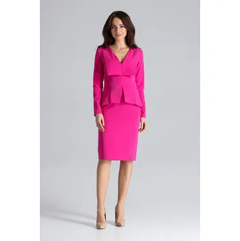 Dámská móda Šaty ke kolenům s dlouhým rukávem K491 LENITIF Barva: Fuchsiová, Velikost: XL