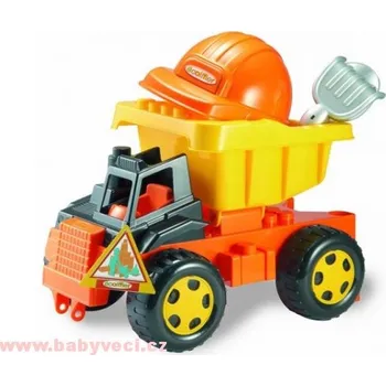 Hračka na písek velké pracovní auto s helmou a nářadím,